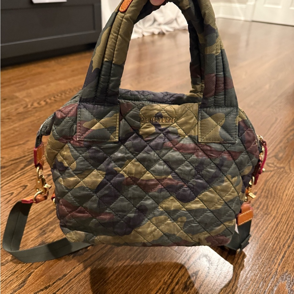 MZ Wallace Quilted Camouflage Satchel in Olive, Brown, Black